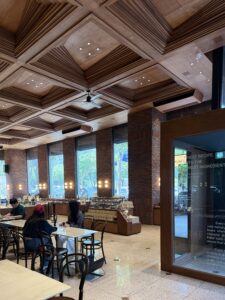 The signature coffered wood ceiling, the café's most photographed detail